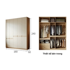 Tủ áo cánh mở thiết kế hiện đại có ngăn kéo Yapi-236 - nhiều kích thước