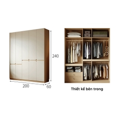 Tủ áo cánh mở thiết kế hiện đại có ngăn kéo Yapi-236 - nhiều kích thước