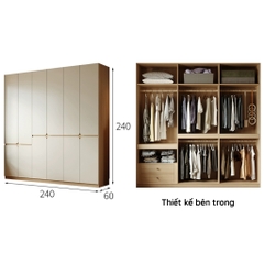 Tủ áo cánh mở thiết kế hiện đại có ngăn kéo Yapi-236 - nhiều kích thước