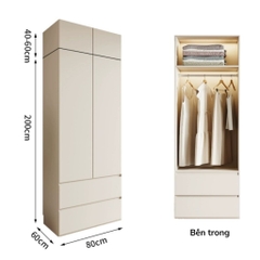 Tủ Quần Áo Gỗ Nguyên Khối Đơn Giản Nội Thất Phòng Ngủ kích thước 240x60x260cm Yapi-237