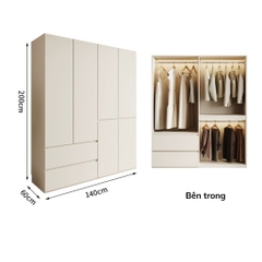 Tủ Quần Áo Gỗ Nguyên Khối Đơn Giản Nội Thất Phòng Ngủ kích thước 240x60x260cm Yapi-237