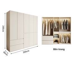 Tủ Quần Áo Gỗ Nguyên Khối Đơn Giản Nội Thất Phòng Ngủ kích thước 240x60x260cm Yapi-237