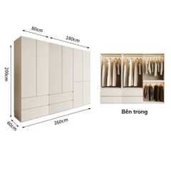 Tủ Quần Áo Gỗ Nguyên Khối Đơn Giản Nội Thất Phòng Ngủ kích thước 240x60x260cm Yapi-237