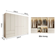 Tủ Quần Áo Gỗ Nguyên Khối Đơn Giản Nội Thất Phòng Ngủ kích thước 240x60x260cm Yapi-237