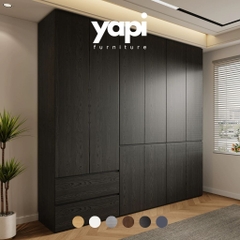 Tủ Quần Áo Gỗ Công Nghiệp Màu Đen Hiện Đại Có Ngăn Kéo Nội Thất Phòng Ngủ Kích thước 240x60x240 Yapi-239