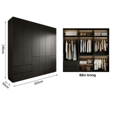 Tủ Quần Áo Gỗ Công Nghiệp Màu Đen Hiện Đại Có Ngăn Kéo Nội Thất Phòng Ngủ Kích thước 240x60x240 Yapi-239