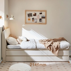 Giường Đơn Có Ngăn Kéo Lưu Trữ Màu Trắng Cho Phòng Ngủ | Kích thước 120-150x200cm Yapi-538