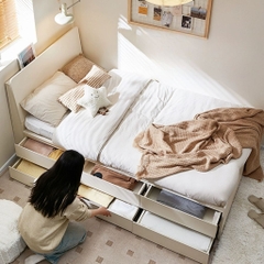 Giường Đơn Có Ngăn Kéo Lưu Trữ Màu Trắng Cho Phòng Ngủ | Kích thước 120-150x200cm Yapi-538