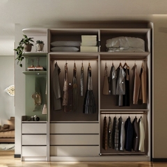 Tủ Quần Áo Cửa Trượt Kèm Kệ Và Ngăn Kéo, Màu Trắng phối Xanh Lá, 260x60x200cm Yapi-241