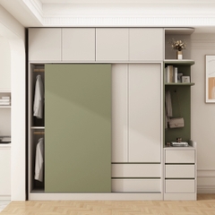 Tủ Quần Áo Cửa Trượt Kèm Kệ Và Ngăn Kéo, Màu Trắng phối Xanh Lá, 260x60x200cm Yapi-241