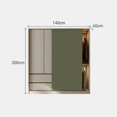 Tủ Quần Áo Cửa Trượt Kèm Kệ Và Ngăn Kéo, Màu Trắng phối Xanh Lá, 260x60x200cm Yapi-241