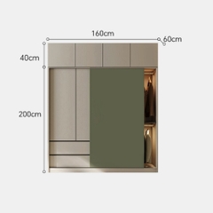 Tủ Quần Áo Cửa Trượt Kèm Kệ Và Ngăn Kéo, Màu Trắng phối Xanh Lá, 260x60x200cm Yapi-241