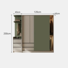 Tủ Quần Áo Cửa Trượt Kèm Kệ Và Ngăn Kéo, Màu Trắng phối Xanh Lá, 260x60x200cm Yapi-241