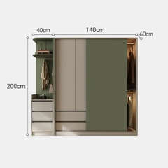 Tủ Quần Áo Cửa Trượt Kèm Kệ Và Ngăn Kéo, Màu Trắng phối Xanh Lá, 260x60x200cm Yapi-241