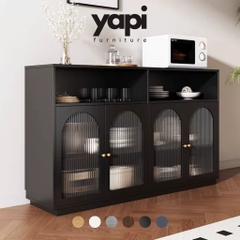 Tủ Bếp Cổ Điển Cánh Kính Sóng Cho Phòng Ăn MDF Sang Trọng 160x35x100cm Yapi-TB004
