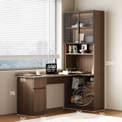 Bàn Làm Việc Góc Kèm Kệ Sách Và Tủ Kính Cường Lực Đa Năng 180x160x200cm Yapi-425