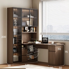 Bàn Làm Việc Góc Kèm Kệ Sách Và Tủ Kính Cường Lực Đa Năng 180x160x200cm Yapi-425