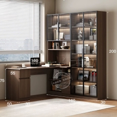 Bàn Làm Việc Góc Kèm Kệ Sách Và Tủ Kính Cường Lực Đa Năng 180x160x200cm Yapi-425