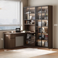 Bàn Làm Việc Góc Kèm Kệ Sách Và Tủ Kính Cường Lực Đa Năng 180x160x200cm Yapi-425
