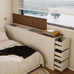 Kệ Đầu Giường Liền Tường Kèm Hộc Tủ Trang Trí Phòng Ngủ Hiện Đại 180x30x95cm Yapi-124