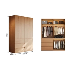 Tủ Quần Áo Cánh Mở Hiện Đại Nhiều Ngăn Tối Giản Cho Phòng Ngủ 240x60x240cm Yapi-261