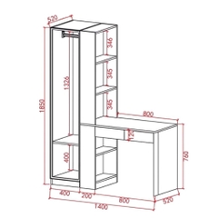 Tủ Quần Áo Cánh Kính Sóng  Kết Hợp Bàn Làm Việc Hiện Đại 200x52x185cm Yapi-259