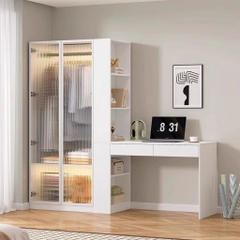 Tủ Quần Áo Cánh Kính Sóng  Kết Hợp Bàn Làm Việc Hiện Đại 200x52x185cm Yapi-259