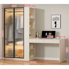 Tủ Quần Áo Cánh Kính Sóng  Kết Hợp Bàn Làm Việc Hiện Đại 200x52x185cm Yapi-259