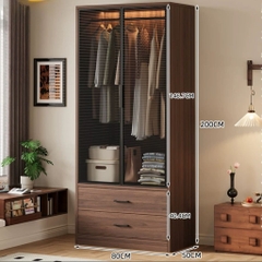 Tủ Quần Áo Cánh Kính Có Đèn LED Kèm Ngăn Kéo Cổ Điển 80x50x200 Yapi-262