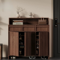 Tủ Giày Gỗ Hiện Đại Nhiều Ngăn Và Kệ Trang Trí Vân Gỗ Nổi 160x38x140cm Yapi-333