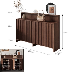 Tủ Giày Dép Cánh Vân Gỗ Dọc Hiện Đại 200x38x95cm Yapi-335