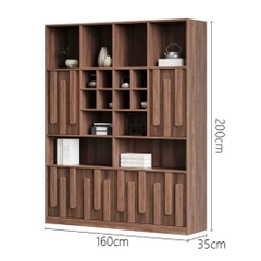 Kệ Sách Gỗ MDF Vân Gỗ Nổi Nhiều Ngăn, Trang Trí Phòng Khách 160x35x200cm Yapi-128