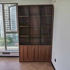 Kệ Sách Vân Gỗ Nổi Kết Hợp Cánh Kính Cường Lực Hiện Đại 280x35x220cm Yapi-TK016