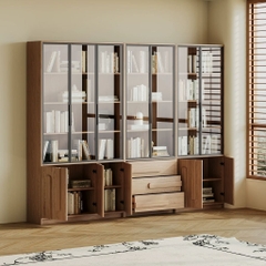 Kệ Sách Vân Gỗ Nổi Kết Hợp Cánh Kính Cường Lực Hiện Đại 280x35x220cm Yapi-TK016