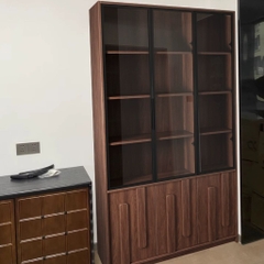 Kệ Sách Vân Gỗ Nổi Kết Hợp Cánh Kính Cường Lực Hiện Đại 280x35x220cm Yapi-TK016