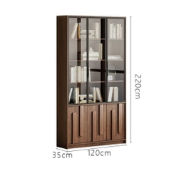 Kệ Sách Vân Gỗ Nổi Kết Hợp Cánh Kính Cường Lực Hiện Đại 280x35x220cm Yapi-TK016