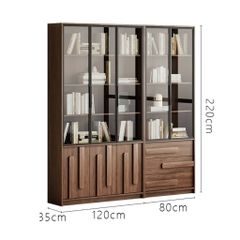 Kệ Sách Vân Gỗ Nổi Kết Hợp Cánh Kính Cường Lực Hiện Đại 280x35x220cm Yapi-TK016