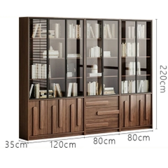 Kệ Sách Vân Gỗ Nổi Kết Hợp Cánh Kính Cường Lực Hiện Đại 280x35x220cm Yapi-TK016