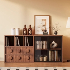 Kệ Sách Thấp Gỗ MDF Cánh Kính Kèm Ngăn Kéo Cho Phòng Khách 160x40x76cm Yapi-669