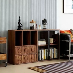 Kệ Sách Thấp Gỗ MDF Cánh Kính Kèm Ngăn Kéo Cho Phòng Khách 160x40x76cm Yapi-669