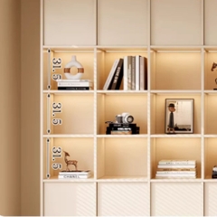 Kệ Sách Thanh Gỗ Dọc Kèm Đèn LED Nhiều Ngăn Hiện Đại 320x35x230cm Yapi-675