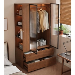 Tủ Quần Áo Cánh Kính Sóng Hiện Đại Tích Hợp Kệ Sách Và Ngăn Kéo 100x50x200cm Yapi-264