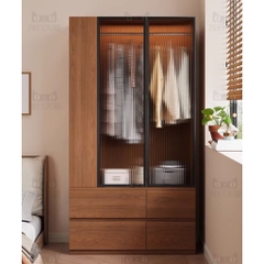Tủ Quần Áo Cánh Kính Sóng Hiện Đại Tích Hợp Kệ Sách Và Ngăn Kéo 100x50x200cm Yapi-264