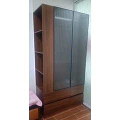 Tủ Quần Áo Cánh Kính Sóng Hiện Đại Tích Hợp Kệ Sách Và Ngăn Kéo 100x50x200cm Yapi-264