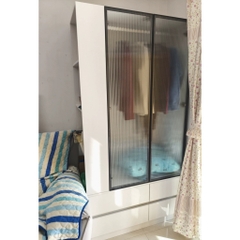 Tủ Quần Áo Cánh Kính Sóng Hiện Đại Tích Hợp Kệ Sách Và Ngăn Kéo 100x50x200cm Yapi-264
