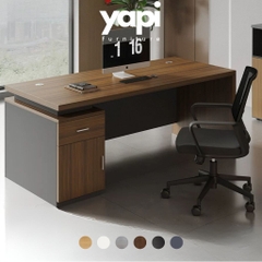 Bàn Làm Việc Lãnh Đạo Văn Phòng, Kèm Tủ Phụ Ngăn Kéo Màu Nâu Phối Đen 180x80x75cm Yapi-BLD009