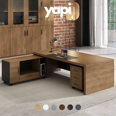 Bàn Làm Việc Lãnh Đạo Kèm Tủ Phụ Di Động Màu Nâu Phối Xám 200x120x75cm Yapi-BLD012