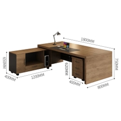 Bàn Làm Việc Lãnh Đạo Kèm Tủ Phụ Di Động Màu Nâu Phối Xám 200x120x75cm Yapi-BLD012
