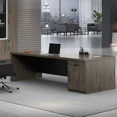 Bàn Làm Việc Lãnh Đạo Hiện Đại Màu Xám, Kèm Tủ Phụ 200x80x75cm Yapi-BLD013