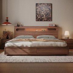 Giường Ngủ 2 Ngăn Kéo Cuối Giường, Đầu Giường Có Hộc Lưu Trữ Kèm Đèn LED 1m8x2m Yapi-550